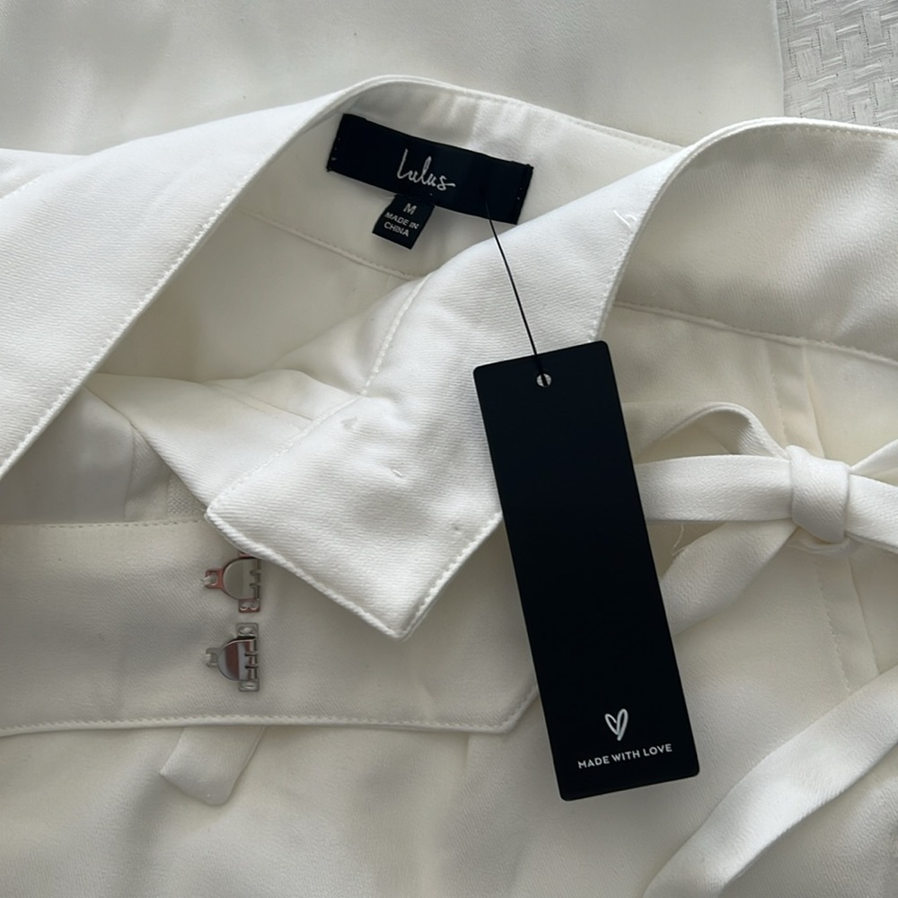 SALE! NWT Lulus Chic Sophistication wide leg side tie pants Cream Ivory Size M - Picture 6 of 7